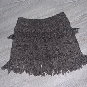 Intermix Cashmere Wool Grey fringe knit skirt Medium
